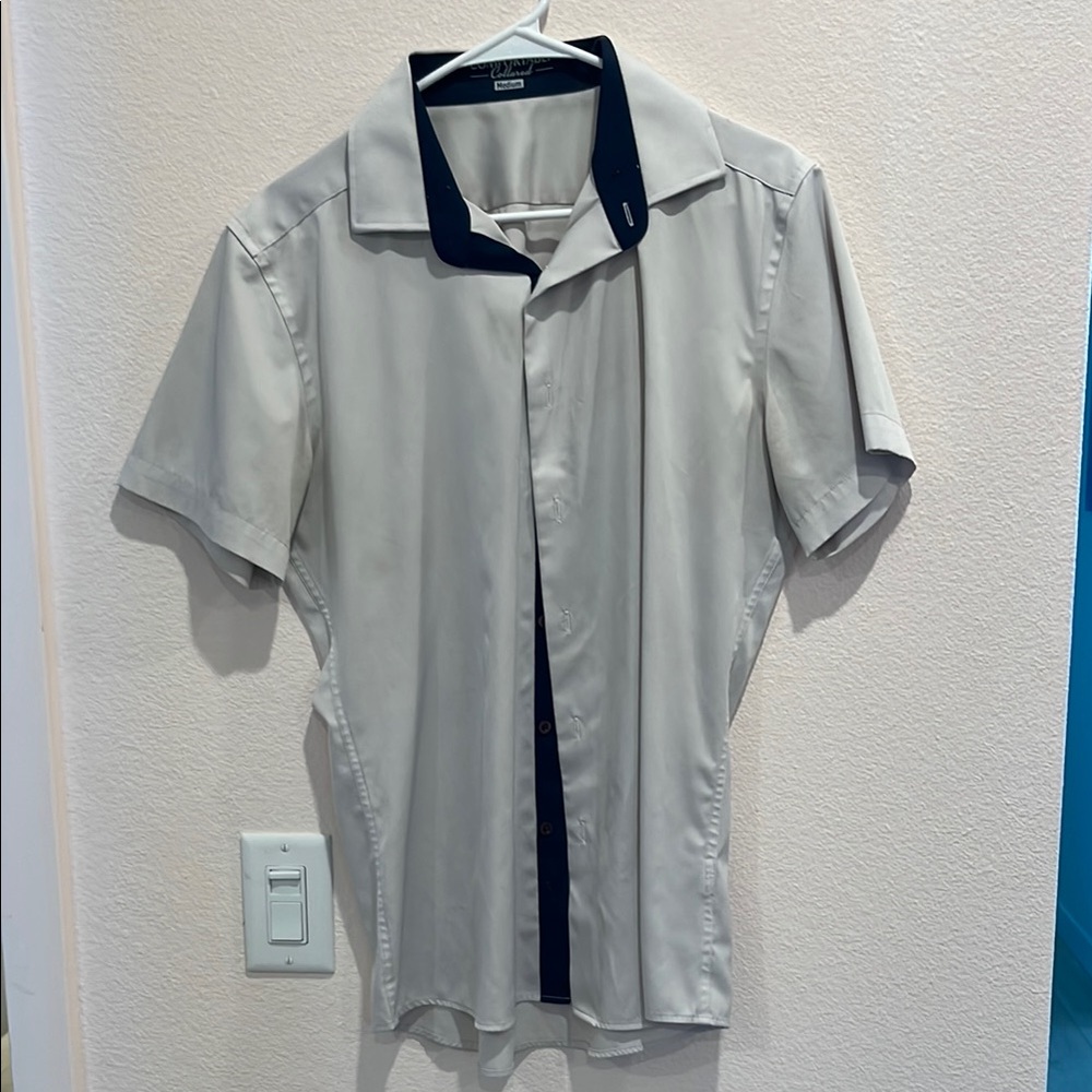 Comfort Colors Light Gray and Navy Casual Button Down Shirt
